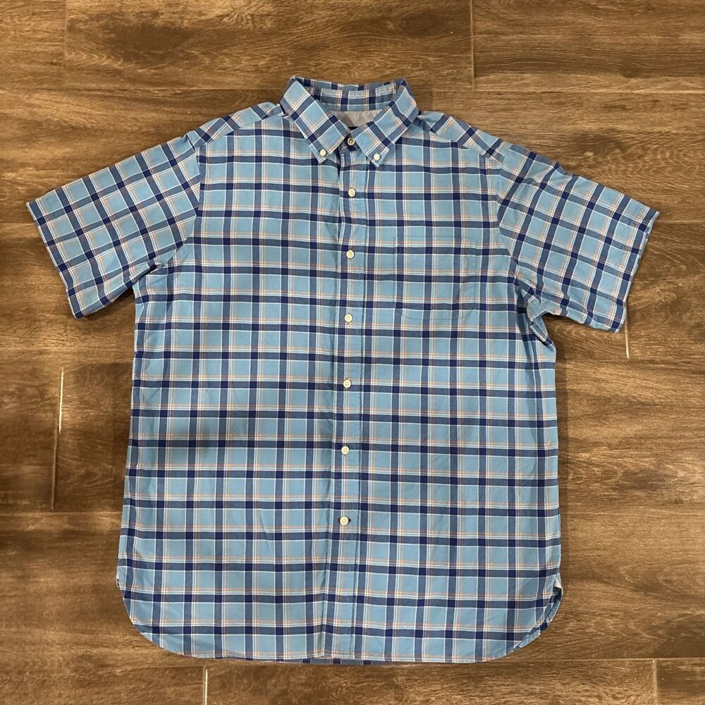 Daniel Cremieux Classics Men’s Size L 38‎ Short Sleeve Blue & Orange Plaid Shirt